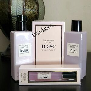 Victoria’s Secret TEASE SUGAR FLEUR 3.4 FL OZ & Mini/Travel Spray 4PC Bundle